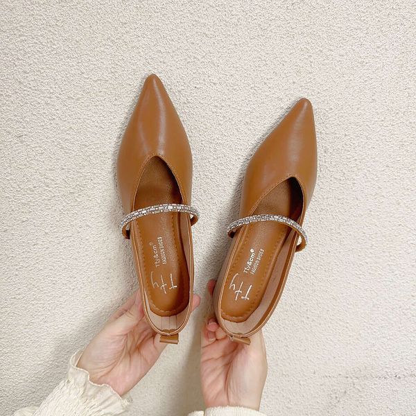 Pointed Toe Elegant Womens Derby Shoes Female Footwear Autumn Low Heels Crystal Black Flats Leather Comfortable Summer Dress Fal