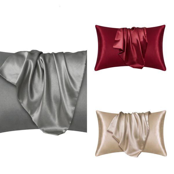 New Silk Pillowcase White Black Grey Blue Bed Decorative Satin Hair Beauty Pillow Covers Comfortable Home Bedding Cases