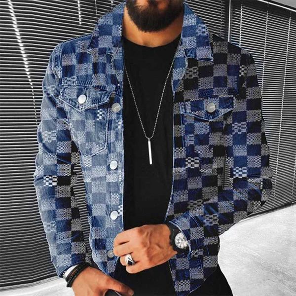 Men&#039;s Jackets Hip Hop Mens Denim Jacket Streetwear Fashion Plaid Jean Coats For Men Autumn Winter Casual Long Sve Slim Outerwear Mens C