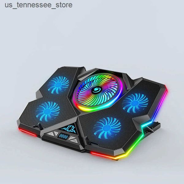 Laptop Cooling Pads Coolcold NEW Gaming RGB Laptop Cooler 12-17 Inch Led Screen Laptop Cooling Pad Notebook Cooler Stand With 5 Fans 2 USB P