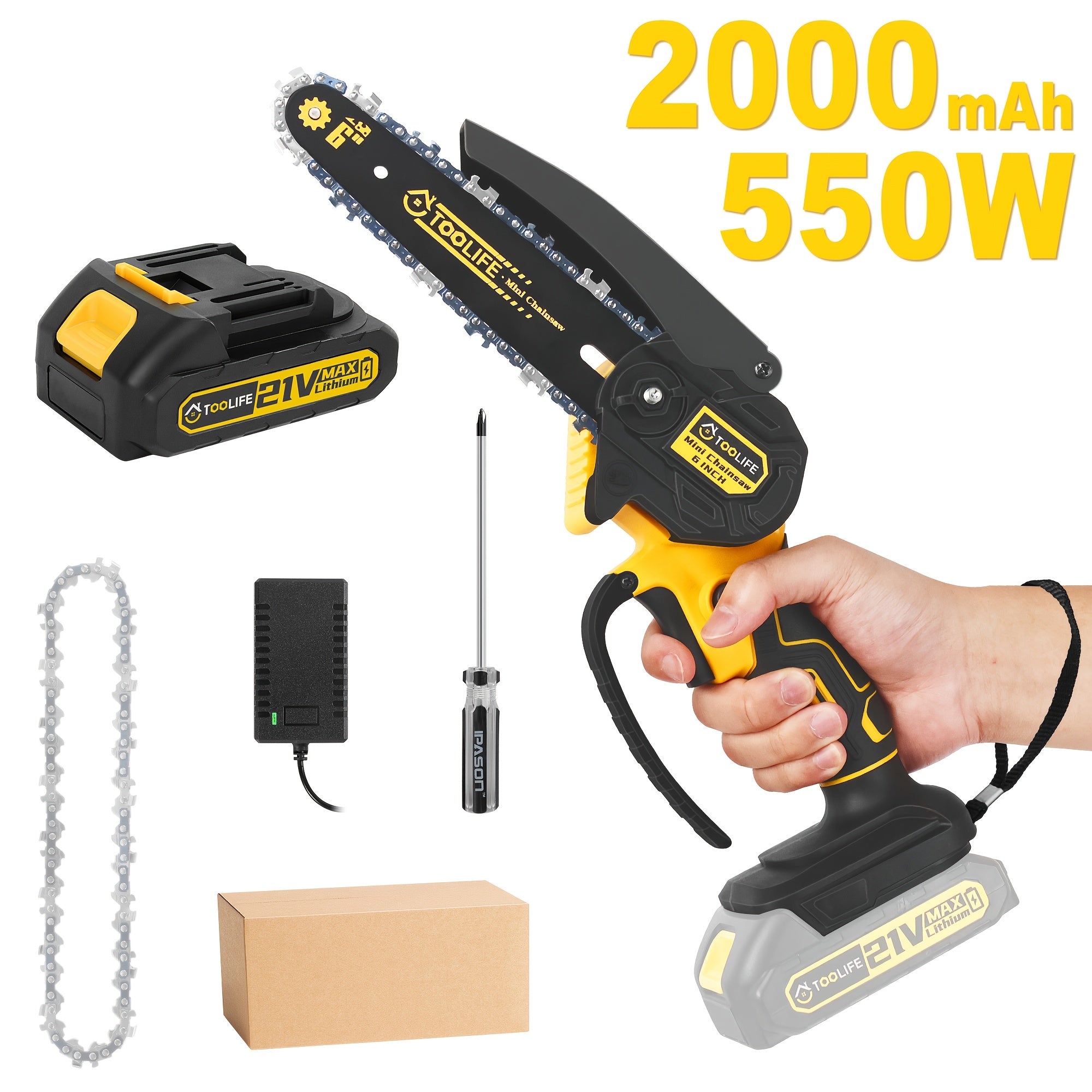 TEMU Cordless Mini Chainsaw, Power Tools Handheld Electric, 2 Batteries, Lightweight & Portable With Tool Box, For Outdoor Trimming, Tree Branches,