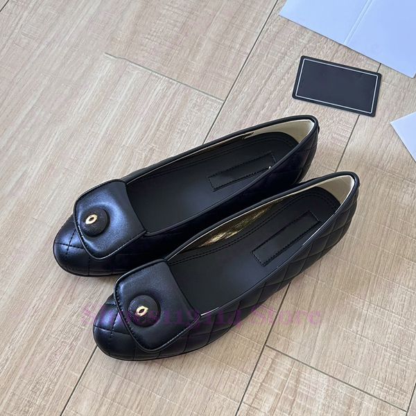 Luxury dress shoes designer womens genuine leather quilted loafers ladies moccasin casual buckle flat shoes mule soft leather black shoe