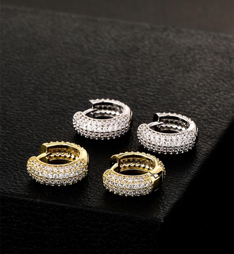 New Fashion Women Mens Earrings Hip Hop Diamond Hoops Earings Iced Out Bling CZ Rock Punk Round Wedding Gift1211656