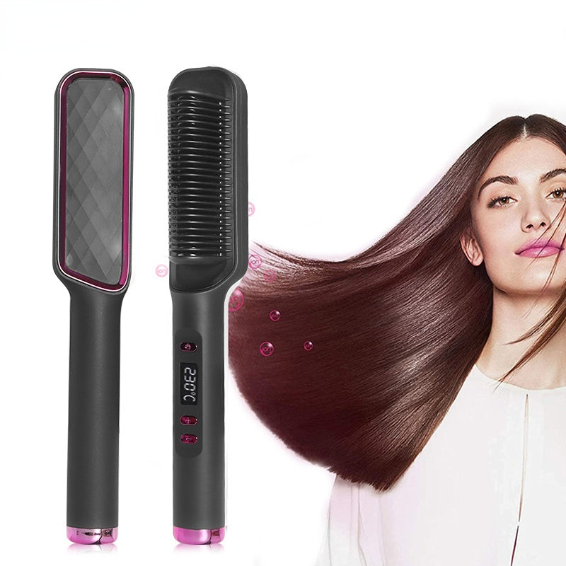 Dual Hair Straightening Brush Fast Heating Comb Curling Iron Styler Electric Comb Straightener With LCD Display Multifunctional Comb