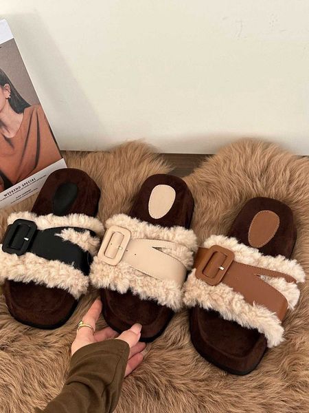 Women Shoes Winter Thick Sole Belt Buckle Fashion Wool Shoes New Design Cotton Slippers Free shipping