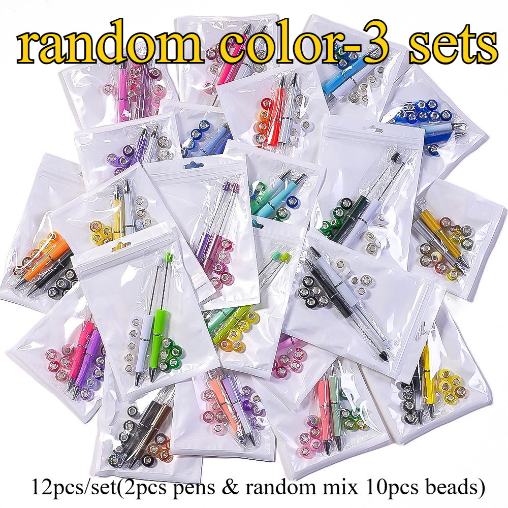 TEMU 12pcs- Set 2pcs Beadable Pens With 10pcs Large Hole Beads Set, Random Mix Diy Creative Ballpoint Pens, Suit For Office, Teachers, Weddings,