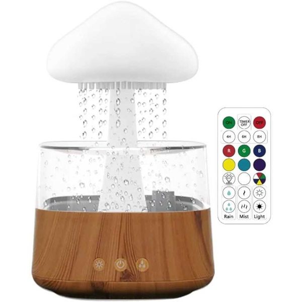 Humidifiers Rain Cloud Humidifier Mushroom Diffuser Raindrop Sound Night Light Cute Lamp Soothing Meditation Relaxing Creative Gift L2481