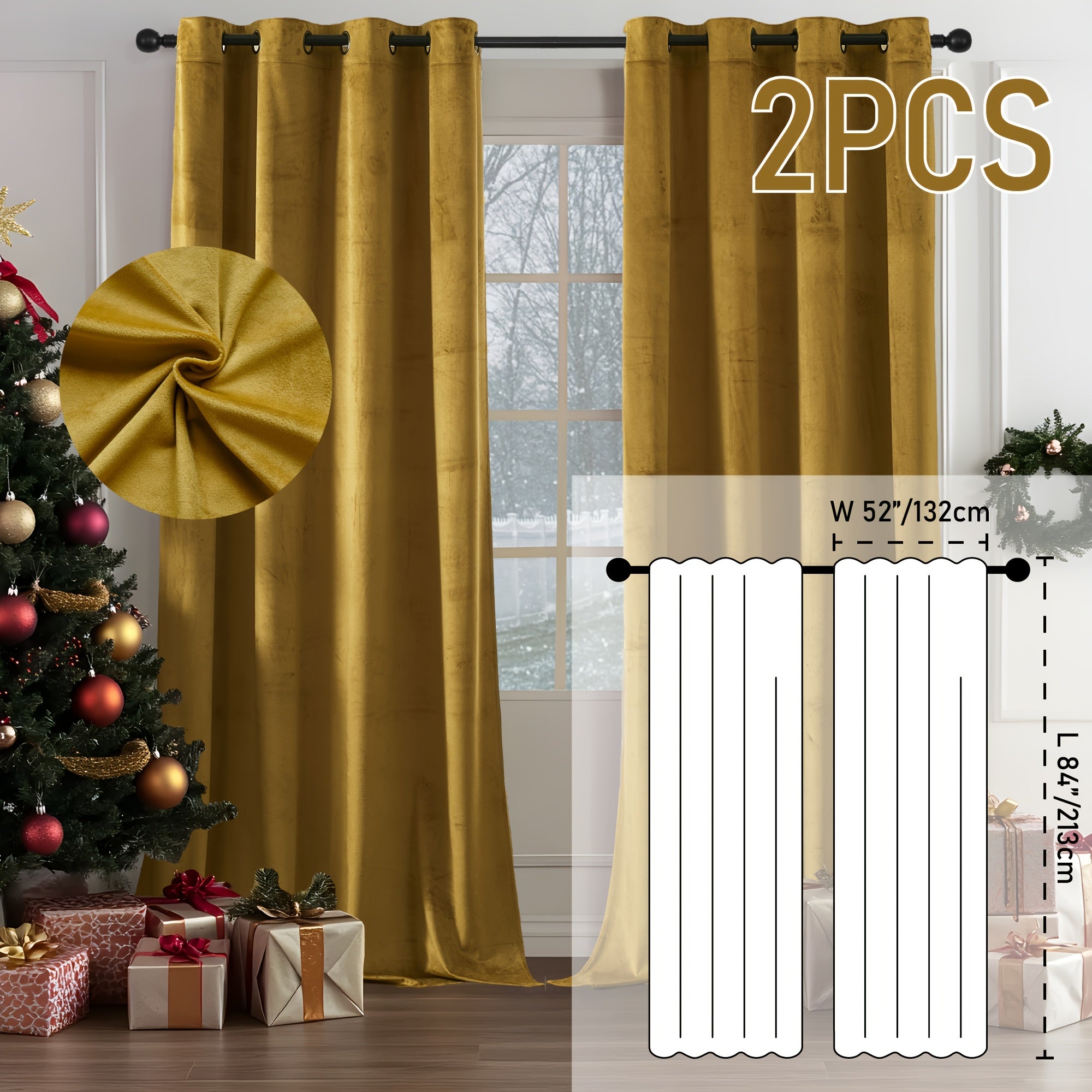 TEMU 2pcs Luxury Velvet Room Darkening Curtains - Thermal Insulation & Noise Reduction, Soft Window Panels For Living Room And Bedroom Decor,