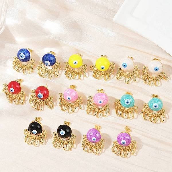Boucles d'oreilles pendantes en laiton émaillé mauvais œil