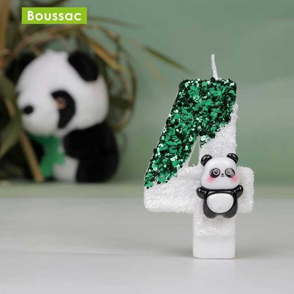 Panda Birthday Candles for Cake Glitter Number Beeswax Candles Baby Shower Girls Boys Cake Topper Y240815