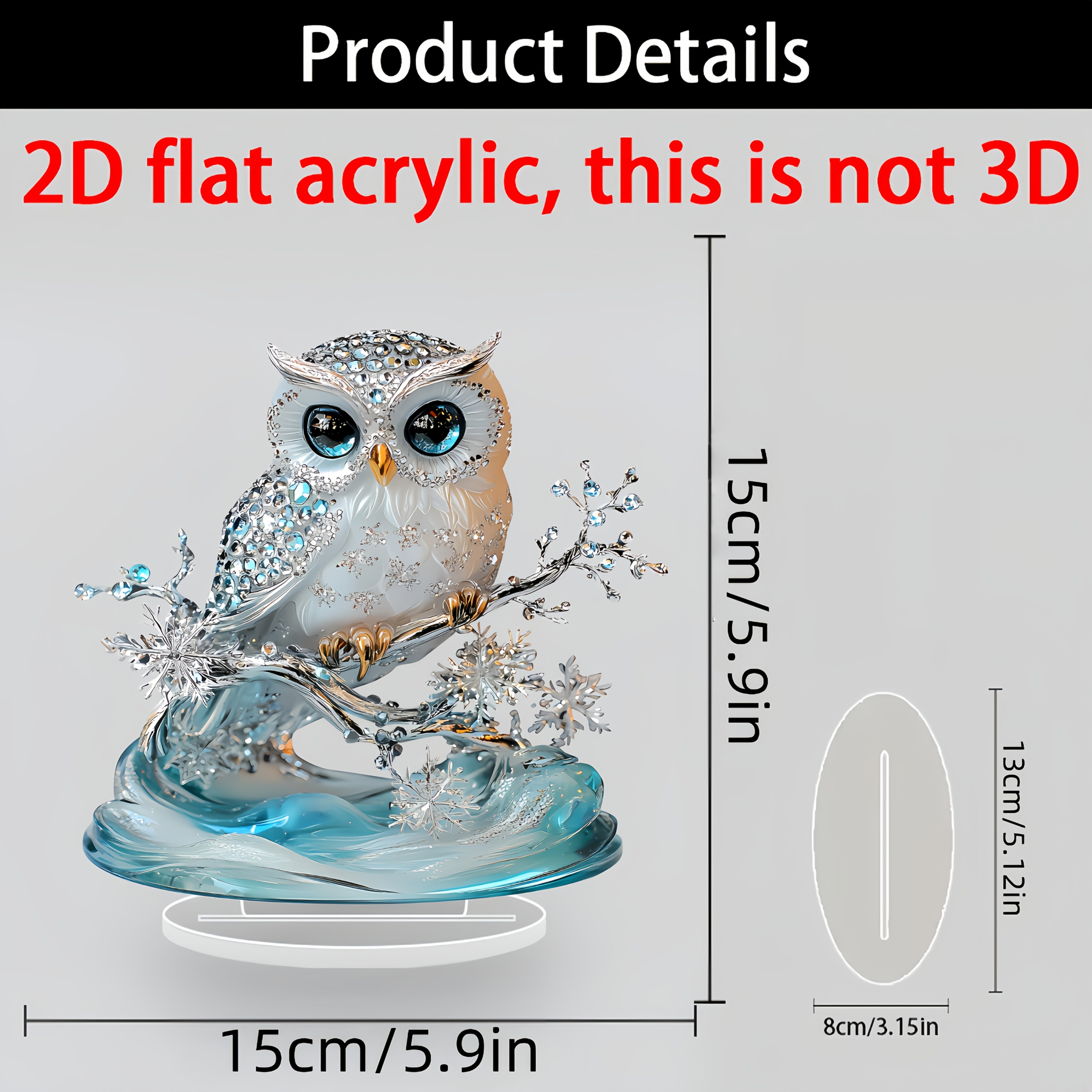TEMU 2d Flat, Elegant Bohemian Crystal Owl Acrylic Desktop Decoration With Blue And Transparent Gems, Home, Office Display | Ideal Gift For Bedroom,
