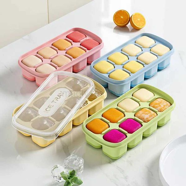 8 Grids Ice Cube Trays Silicone Ice Cube Mold with Removable Lid DIY Homemade Popsicle Mold for Cocktail Freezer Kitchen GadgetM240719