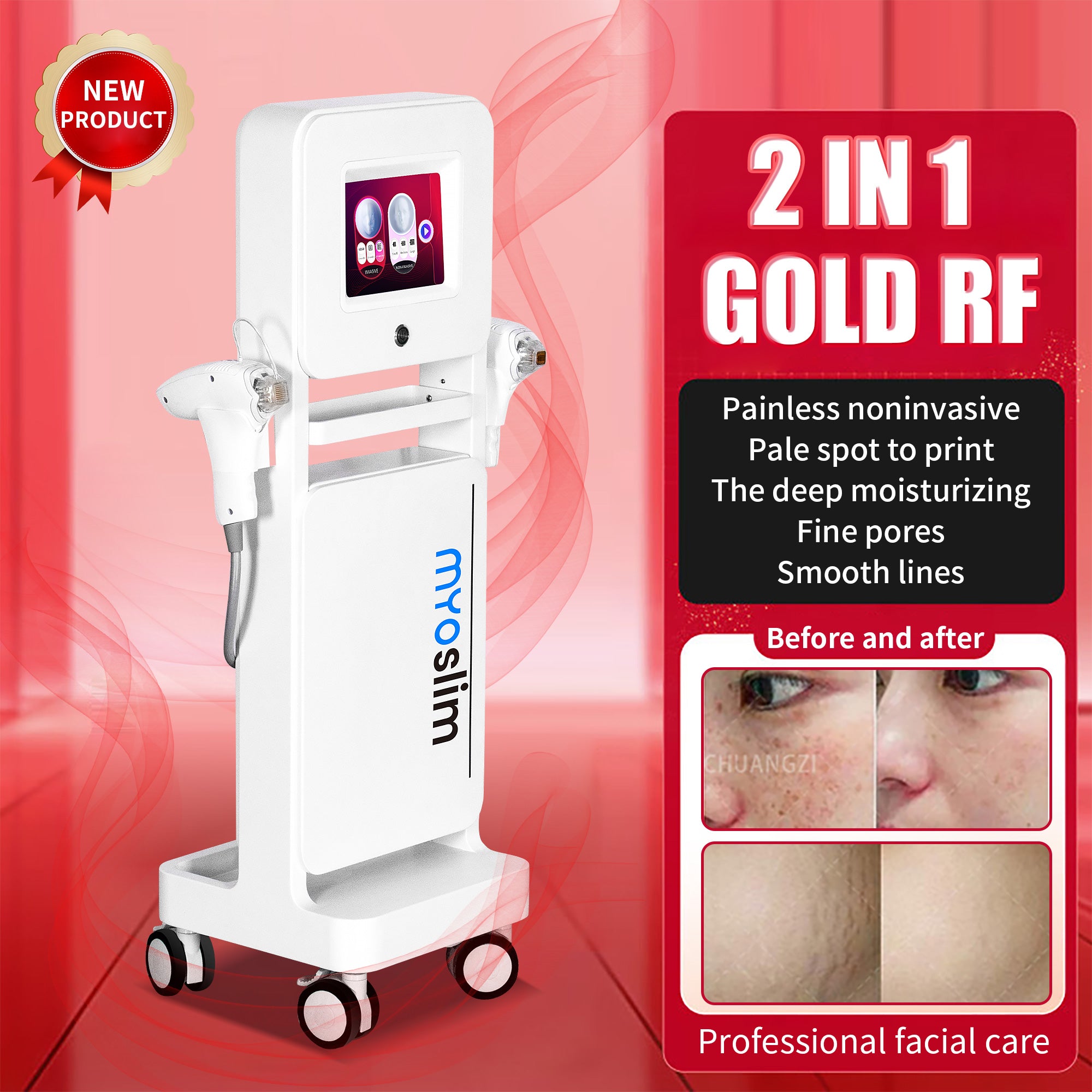 Professional Gold Radio Frequency Microneedle System Beauty Salon Special Acne Treatment Anti-Aging