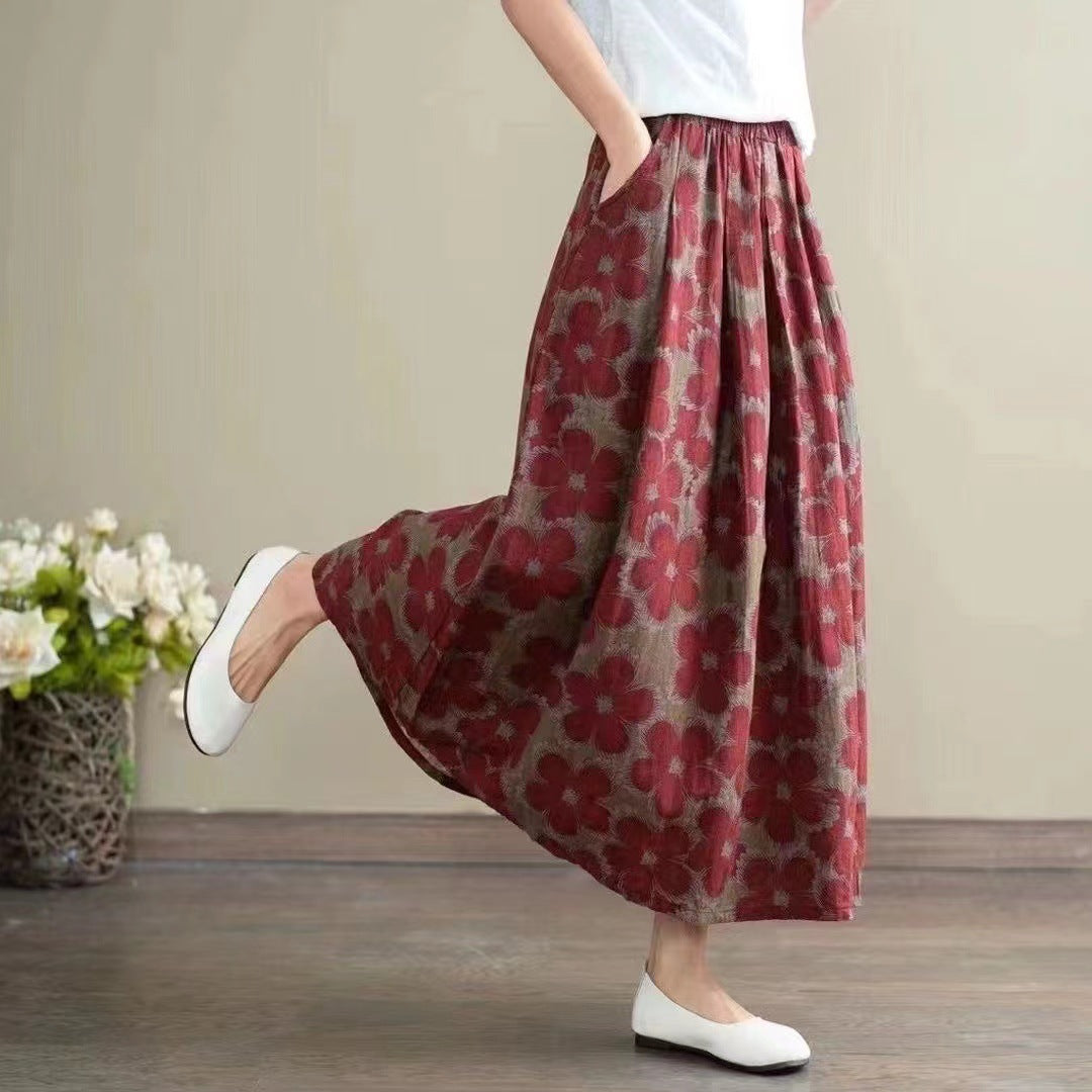 184 Spring and Autumn Floral Skirt Women&#039;s High Waist Retro Swing Midi Skirt Summer Skirt All-match Slimming Plus Size Skirt