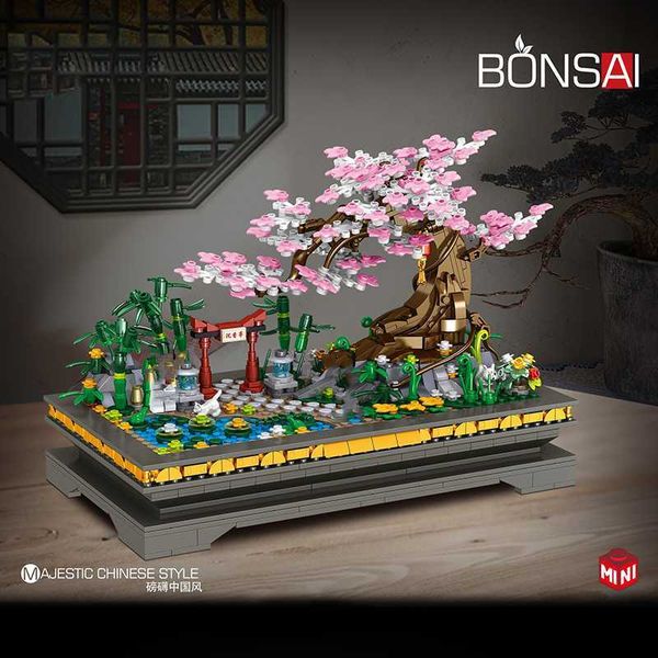 Blocks Mini Building Blocks Potted Garden Trees Flowers Bamboo Building Model Family Garden Scene Assembled Toy Gift R230629