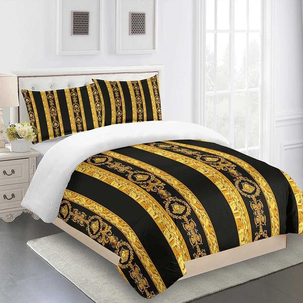 Bedding sets 3D luxury black gold striped bed Ethiopian style bed three sets single bed twin bed duvet cover two sets T241125