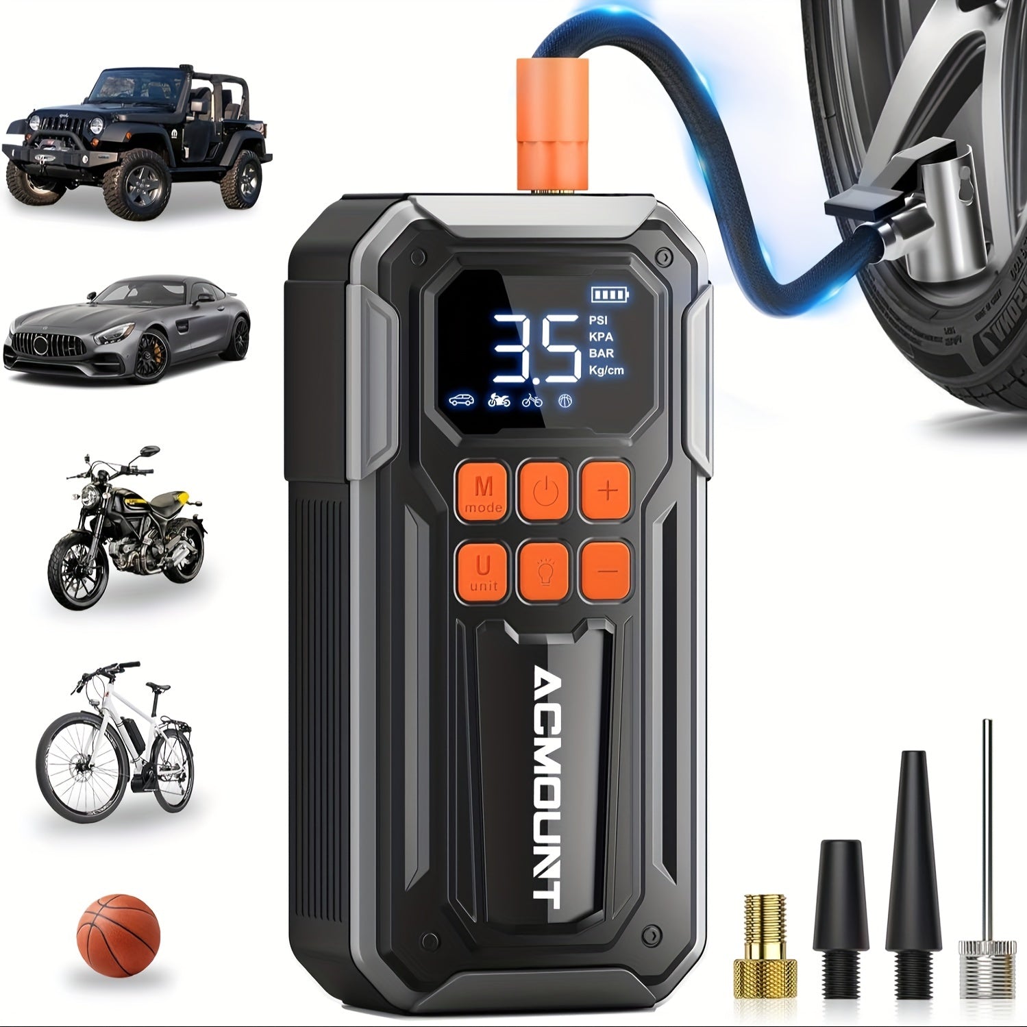 TEMU Tire Inflator Portable 10000mah Air Compressor, 160psi Air Compressor Tire Air Pump, 3x Faster Inflator With 5 , Emergency Power Battery & 3 Led