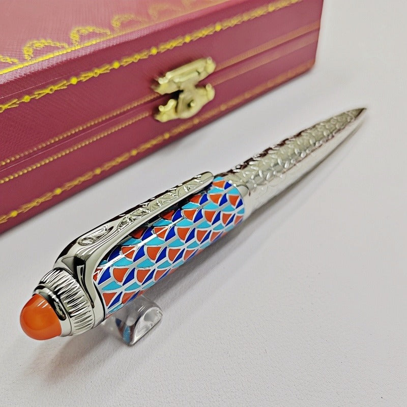 wholesale New AAA R Series Ca Metal Ballpoint Pen Black And Sier Stainless Steel Stationery Office Writing Ball Pens With Gem Top