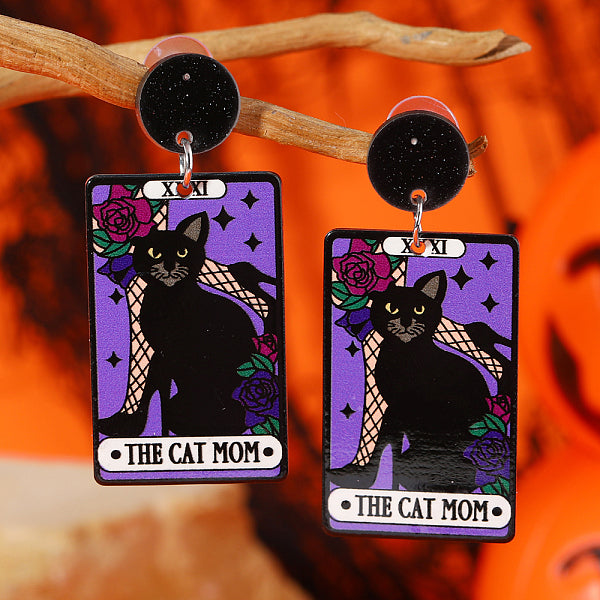 Boucles d'oreilles pendantes en acrylique recto verso à imprimé tour cool pour Halloween