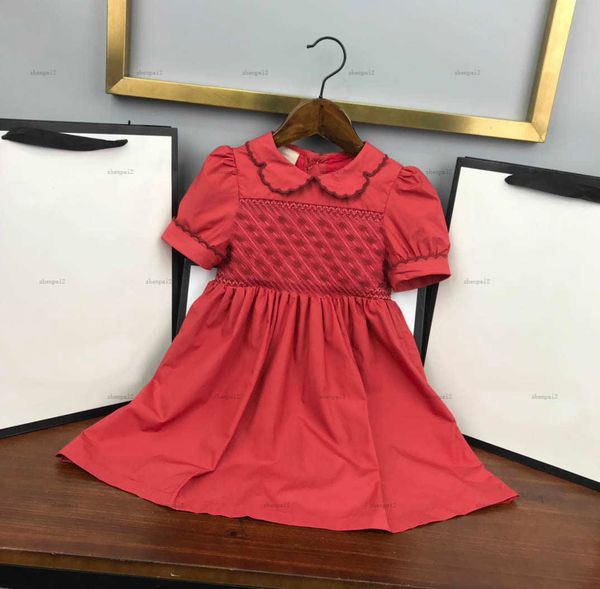 Luxury baby skirt Embroidered logo red Princess dress Size 90-160 CM kids designer clothes summer Short sleeved girls partydress