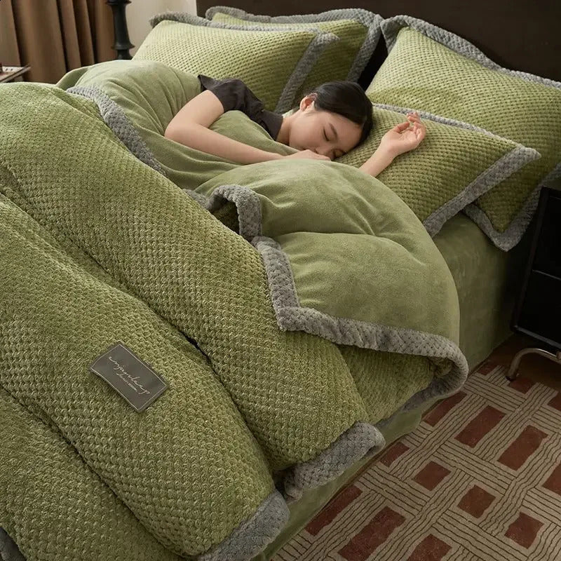 Bedding Set Winter Warm Thicken Milk Veet Duvet Bed Sheet and Pillowcases Quilt Cover Queen King Size 220x240cm 240904