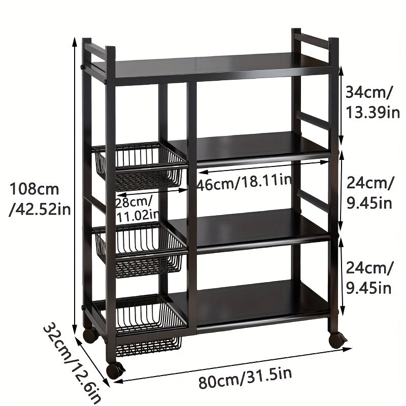 TEMU 1 Multifunctional Kitchen Storage Rack, Adjustable 4-3 Layer And 3-2 Line Basket Storage Baskets, Adjustable Mobile Microwave Oven Rack, Metal
