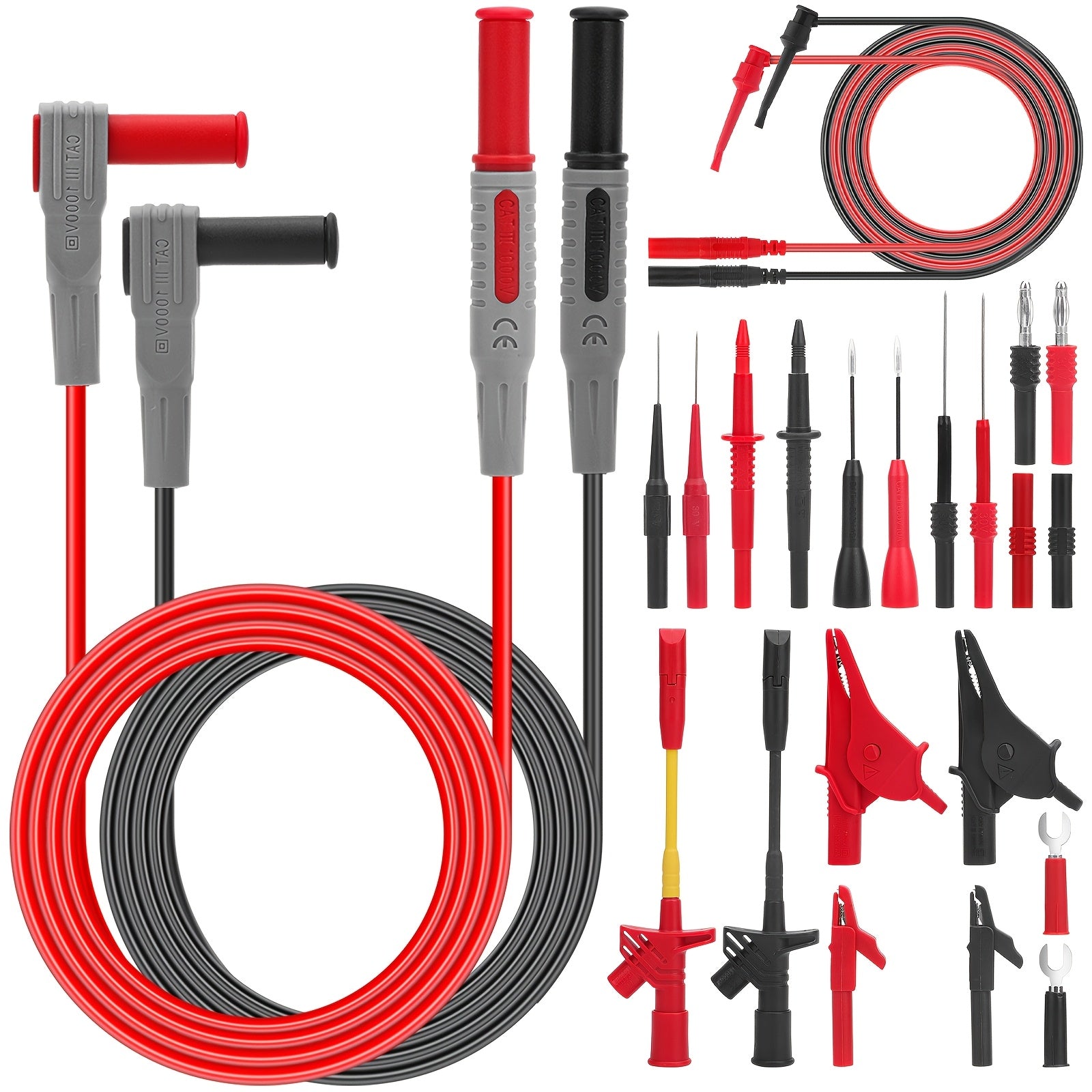 TEMU 24pcs Electrical Multimeter Test Lead Kit With Crocodile Clip, Professional Metal Testing Hook, Banana Plug And More, For Electrical Testing