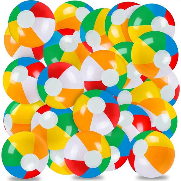 24 Pack 12 Summer Inflatable Beach Balls Bulk Rainbow Swimming Pool Water Games Toys for Kids Summer Party Supplies DecorationsY240823