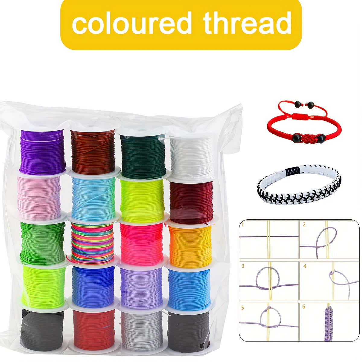 TEMU Set Of 20 Rolls Chinese Braided Rope, 9.66m-roll, 0.8mm, Random Mixed Color Nylon Thread Braided Chinese Thread For Diy Bracelets, Necklaces,