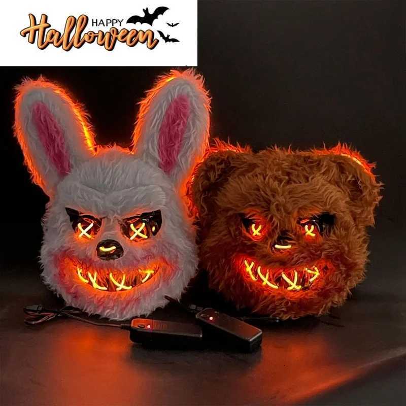 NEW LED Light Halloween Cosplay Face Mask Party Show Stage Makeup Horror Bloody Rabbit Bear Mask Cartoon Carnival Head Cover Y250725