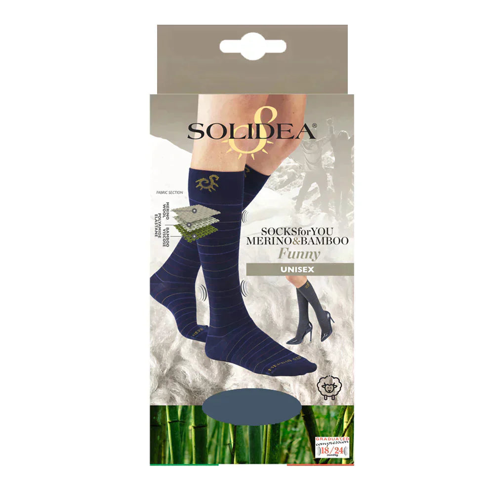 Solidea Socks For You Merino Bamboo Funny Knästrumpor 18 24mmHg Marinblå 3L