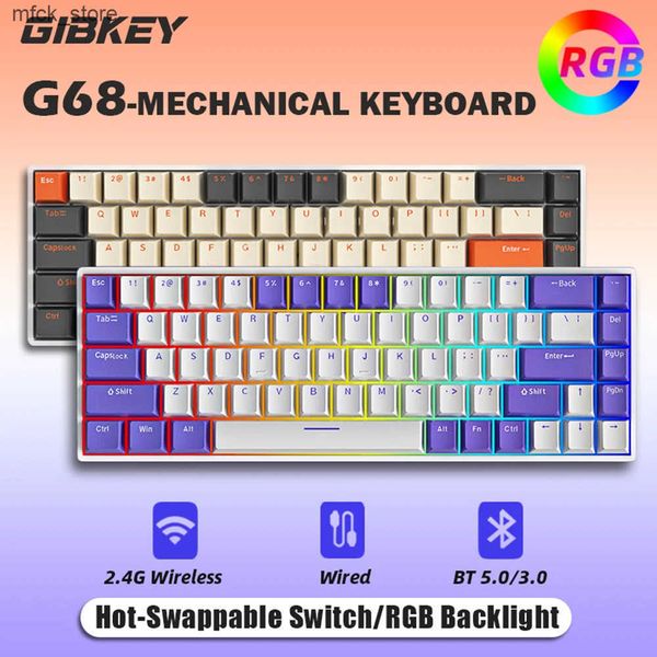 Keyboards G68 Wireless Gaming Mechanical Keyboard Hot-Swappable Bluetooth Keyboard 68 keys RGB Light custom for Gamer Tablet Computer work J