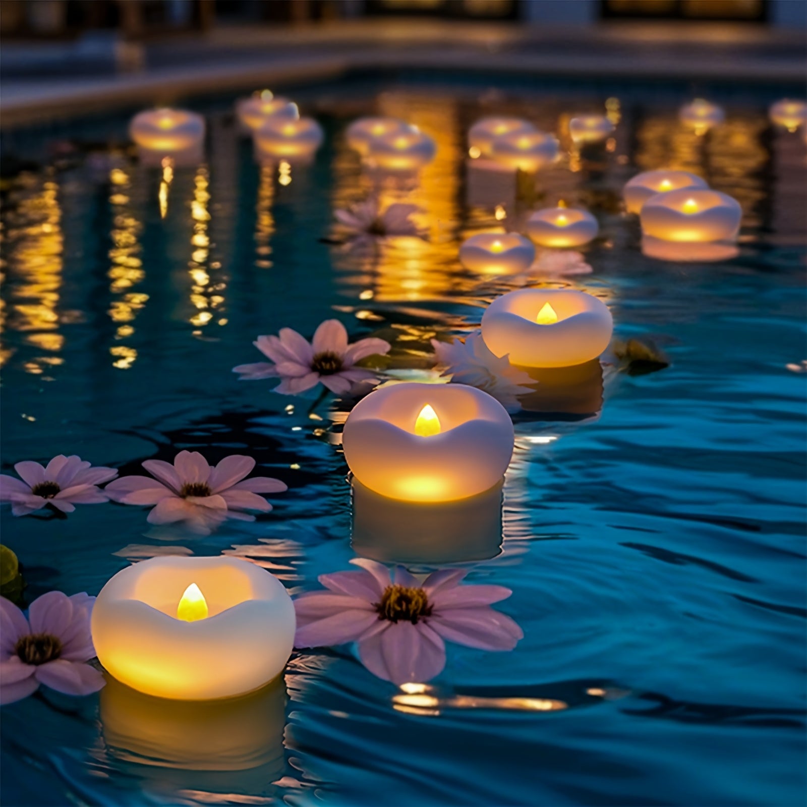 TEMU 24 Pack Floating Candles, Led Tea Lights - Realistic Flickering Flame, 160 Hour , Flameless And Safe, Automatic , Suitable For Table