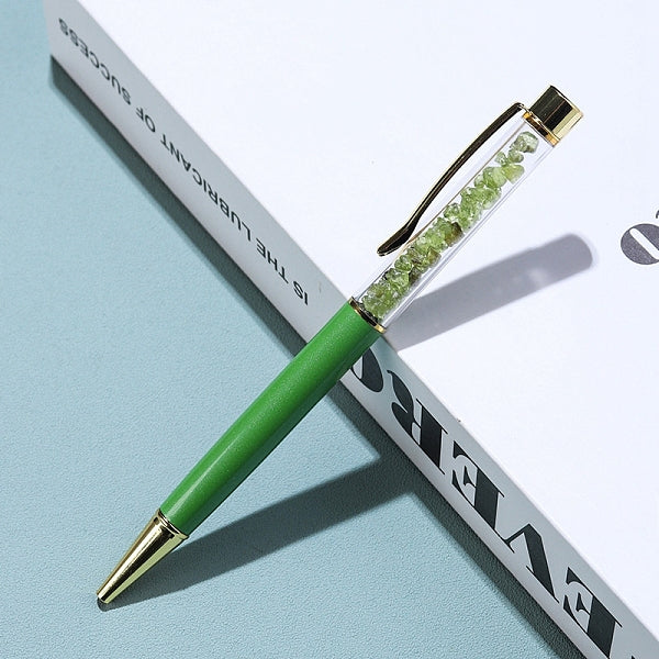 Natural Peridot Chip on Top Ball-Point Pens