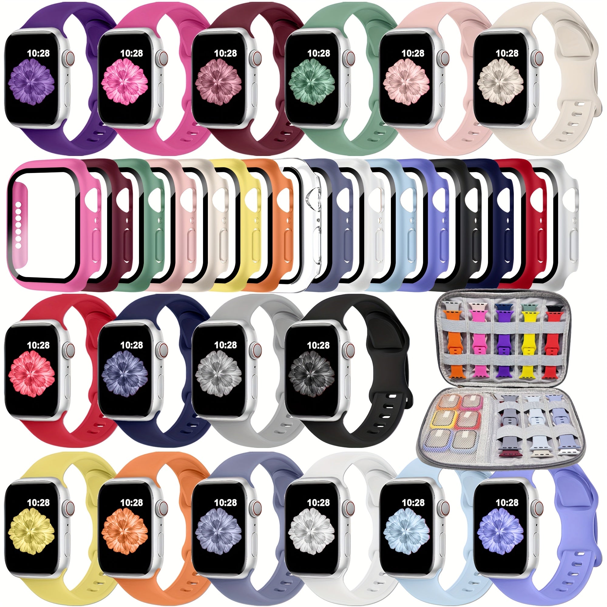 TEMU 16 Pack Sport Band Compatible With For Watch Bands 40mm 41mm 42mm 44mm 45mm 46mm For Women Men, Silicone Strap With Screen Protector Bumper