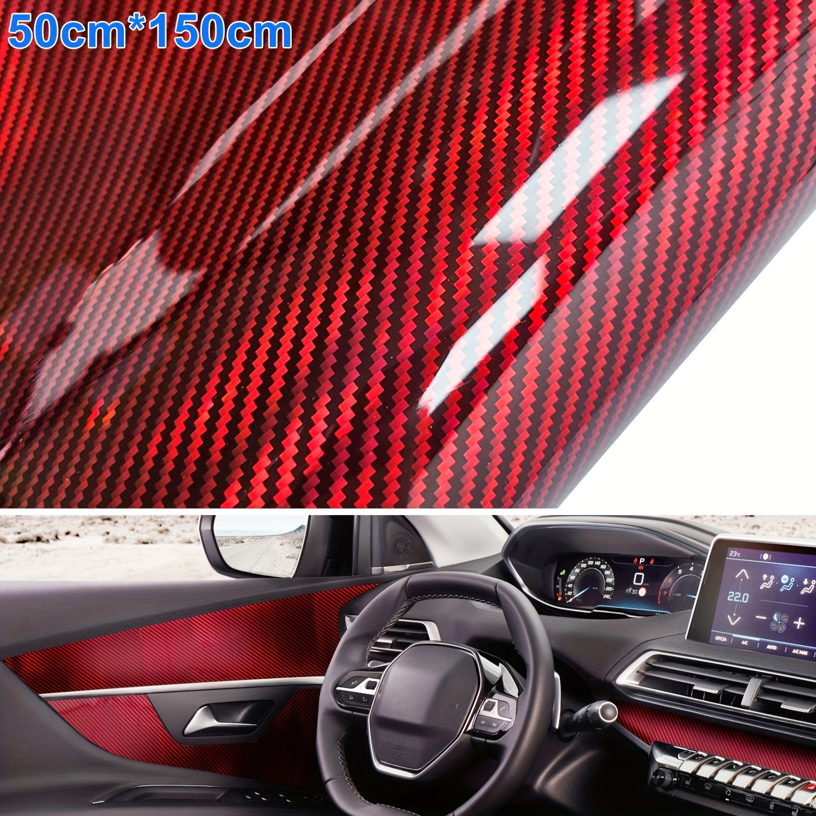 TEMU High-gloss Laser Carbon Fiber Red Vinyl Wrap, Automotive Decorative Film Sticker, 50 X 150cm-19.69 X 59.06inch, Red, Car Center Column Sticker
