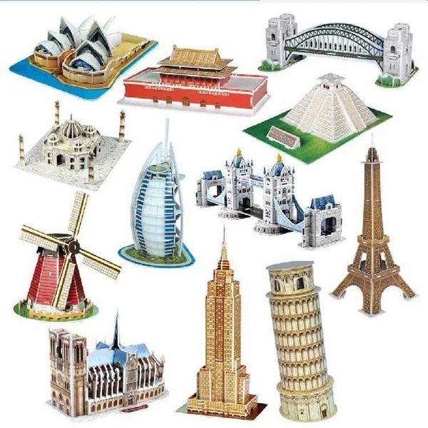 DIY 3D Puzzle Paper Dimensional Model Assembled Brain Teaser Learning Educational Games Toys Children Jigsaw Kids Architecture LX241024