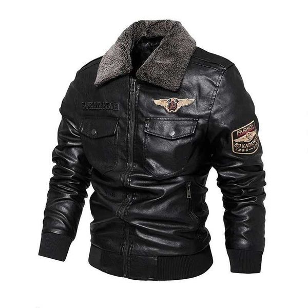 Winter Leather Jacket for Mens Casual and Fashionable Solid Color Windproof Fur Collar PU Coat Outdoor Bomber Flight JacketC241009