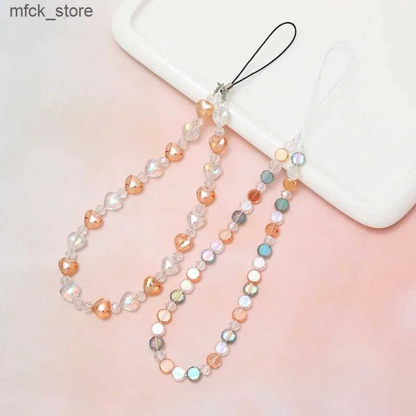 Cell Phone Straps Charms Round crystal chain phone case pendant love beaded short style J241203
