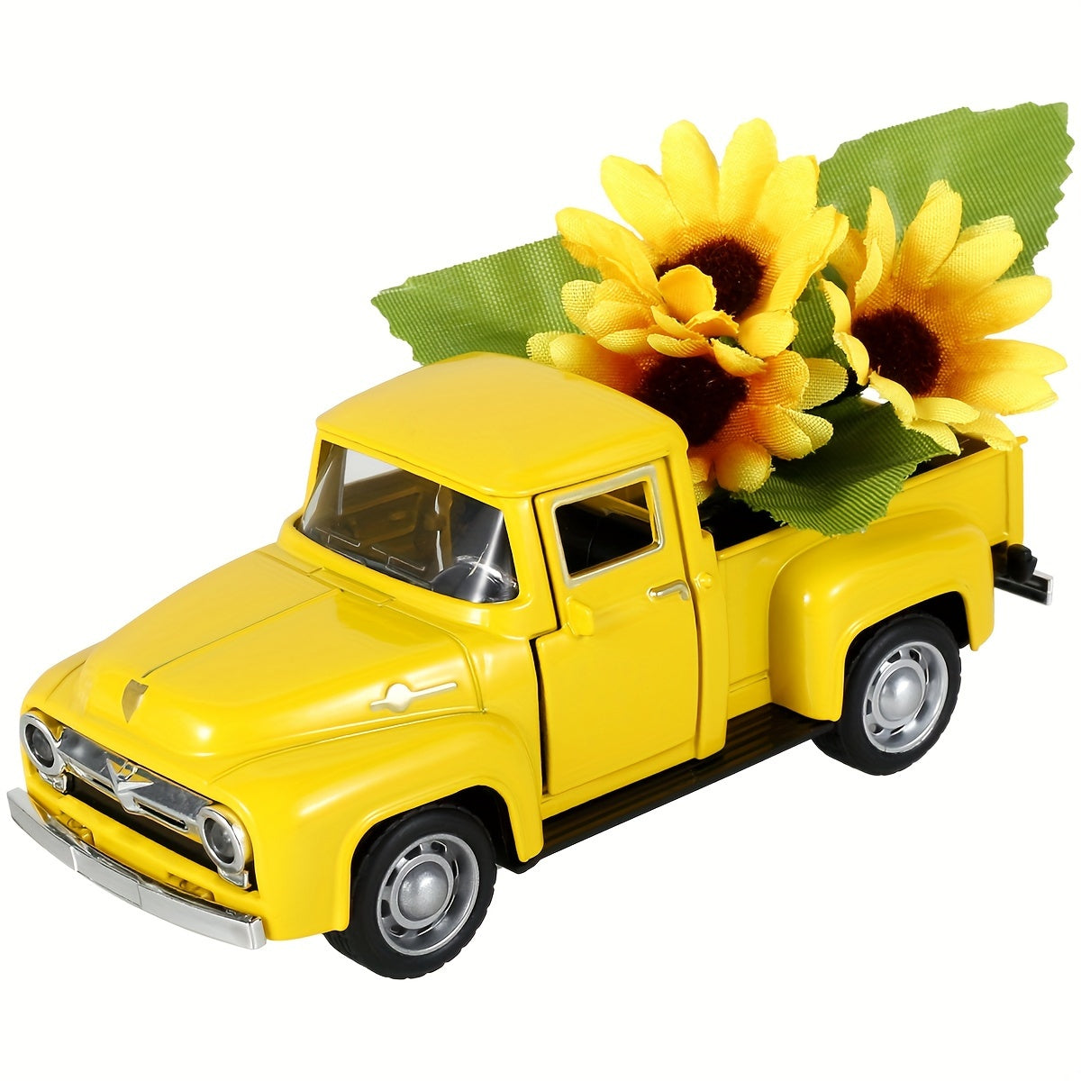 TEMU Vintage Metal Mini Diecast Truck With Sunflower Decor - Farmhouse Style Tabletop Tiered Tray For Home Kitchen, Mantel Shelf, Rustic Shelf Decor,