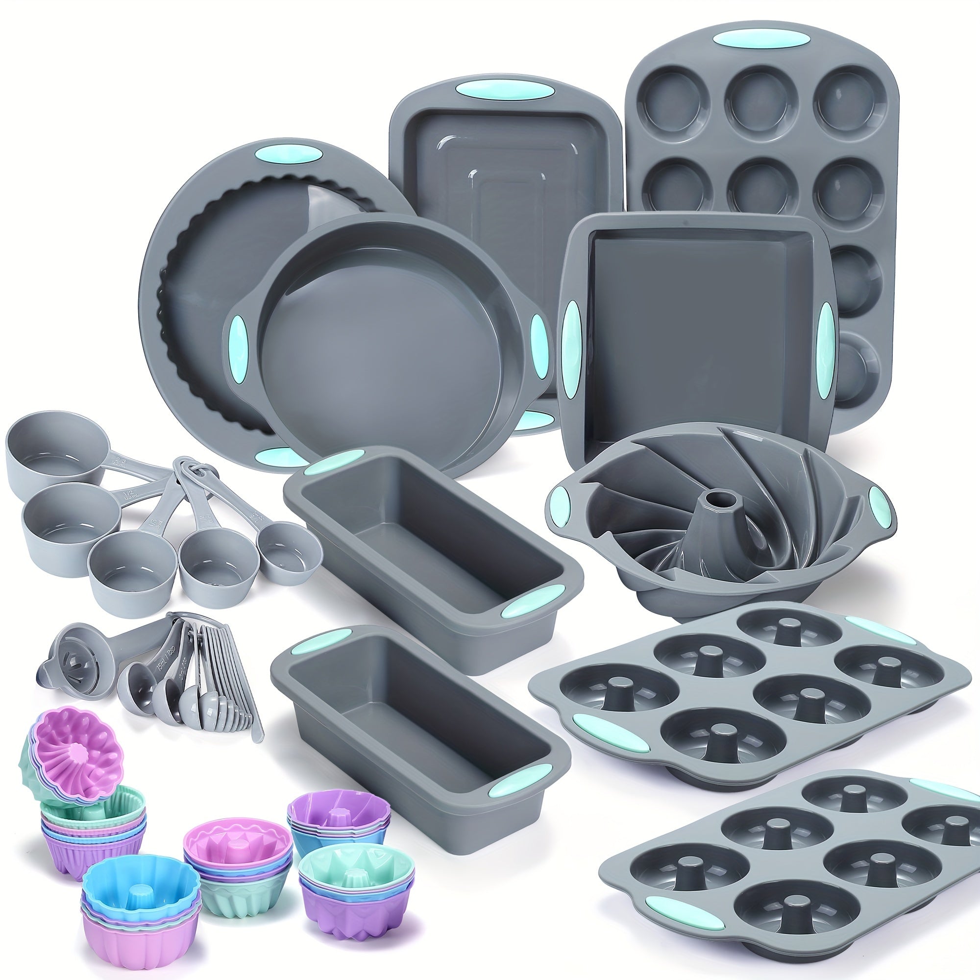 TEMU 50pcs-45pcs Silicone Bakeware Set, Kitchen Oven Baking Pans, Silicone Cake Molds With Muffin Pan, Baking Sheet, Cake Pan, Donut Pan And Loaf Pan