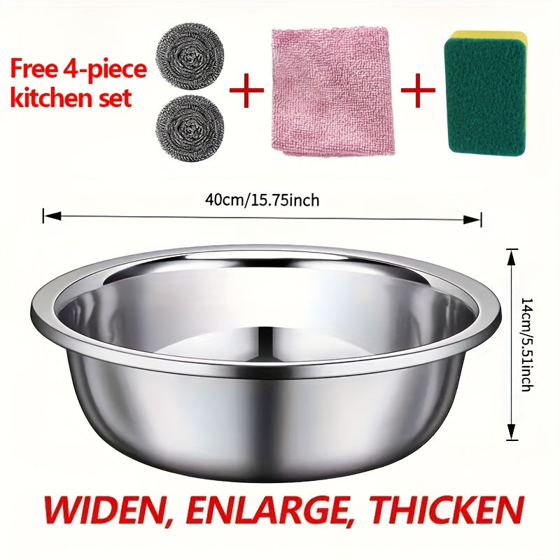 TEMU Stainless Steel Mixing Bowls Metal Mixing Bowls Extra Large Basin Salad Basin Edge Dishwasher Safe For Home And Commercial, Silvery, Salad Bowl,