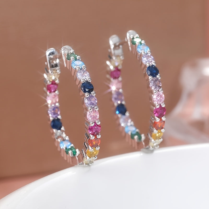 TEMU Elegant Women' Earrings With Colorful Synthetic Zirconia - Stylish Copper Accents, Casual Attire Or Gifting, Quirky Earrings