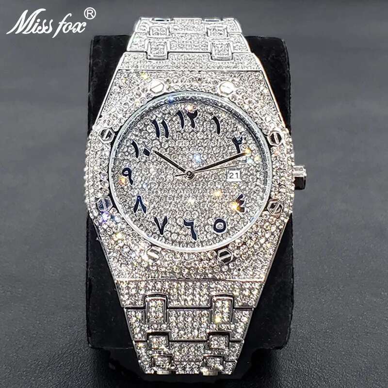 Full Dia Watches For Top Brand Hip Hop Iced Out Arab Number Watch Men Fashion Steel Waterproof Clock