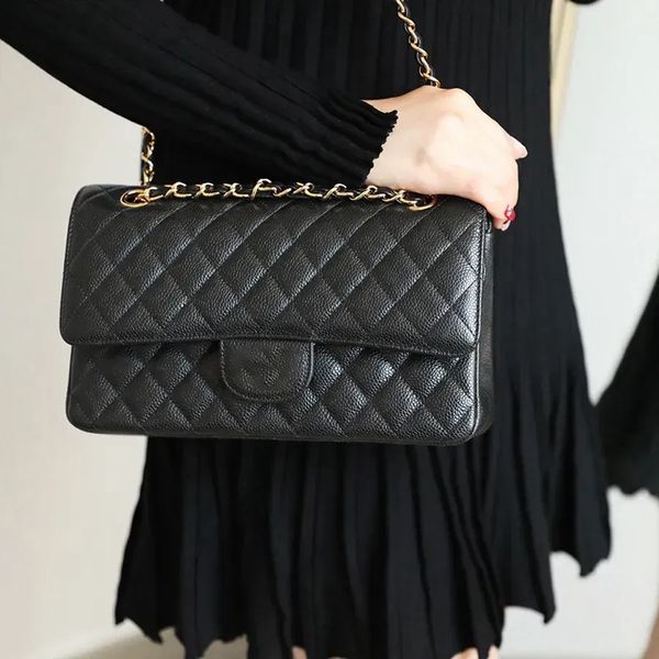 Luxury Mirror Designer Bag 2.55 CF Classic Double Flap Flip Bag Quality Chain Bag Caviar Cowhide Shoulder Crossbody Bag Solid Color Diamond