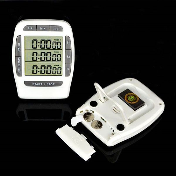 Kitchen Timers LCD Multi Function Digital Timer 3 Display Channel Kitchen Cooking Timer Electronic Alarm Clock Count Down Triple Back bracke