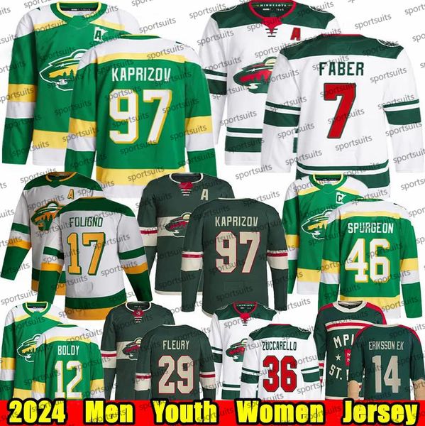 #97 Kirill Kaprizov Minnesota hockey jersey #7 Brock Faber Mats Zuccarello Marc-Andre Fleury Jared Spurgeon Marcus Foligno Joel Eriksson Ek