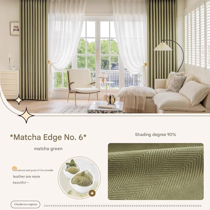 YL-36533 new chenille herringbone curtain high temperature setting modern simple finished living room bedroom blackout curtain
