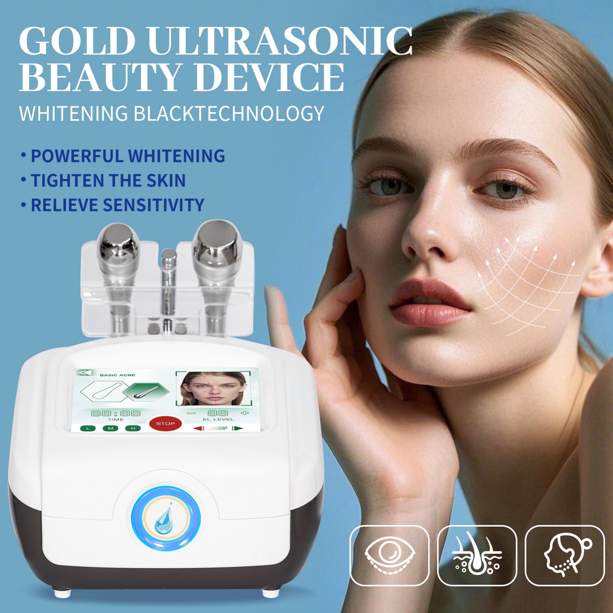 Ultrasonic Electroporation Tripolar Skin Care Device for Professional Facial Rejuvenation, Deep Nutrient Delivery and Non-invasive Wrinkle Reduction