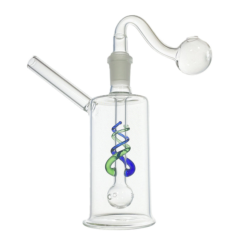 QuartzPro Glass Bubbler Mini Rig Water Pipe With 14mm Male Bent Oil Burner Attachment